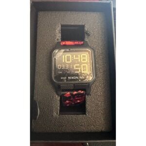 Nixon The Heat Digital Watch Black Red Camo A1320-008-00 Slim Surf Sport New